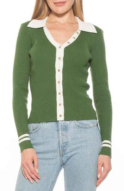 Shop Alexia Admor Charlie Collared Ribbed Shirt In Green/ Ivory