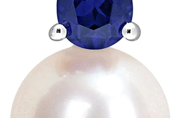 Delmar Pearl & Lab-created Sapphire Stud Earrings In White