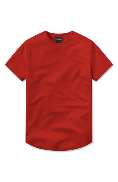 Shop Cuts Ao Curve Hem Cotton Blend T-shirt In Maraschino