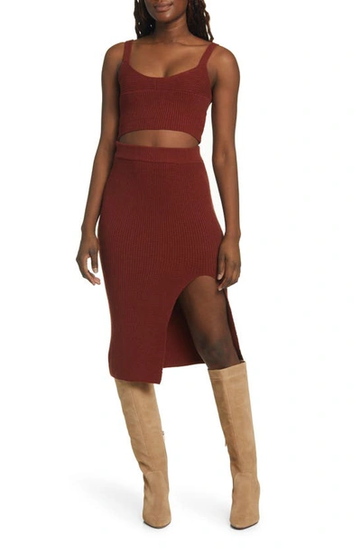 Shop Lulus More The Merrier 3-piece Sweater Dress And Cardigan In Rust Red