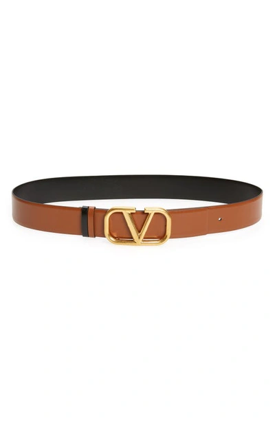 Shop Valentino Vlogo Buckle Reversible Leather Belt In Selleria/ Nero