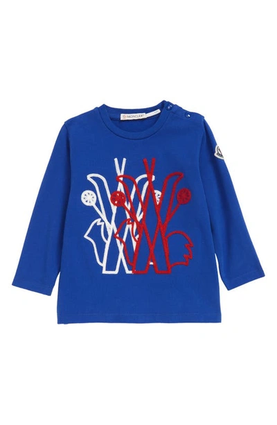 Shop Moncler Kids' Embroidered Long Sleeve T-shirt In Blue