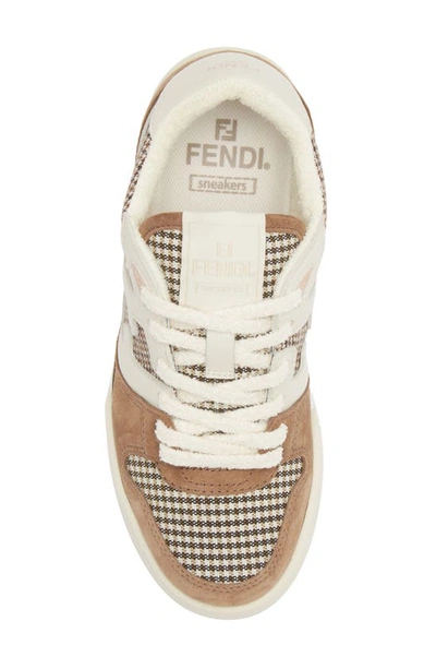 Shop Fendi Match Mixed Media Sneaker In Brown Suede
