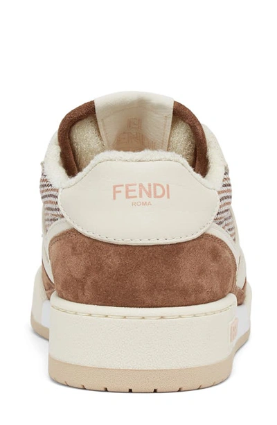 Shop Fendi Match Mixed Media Sneaker In Brown Suede