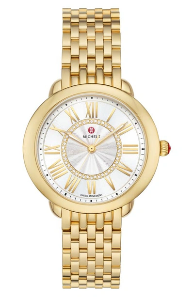 Michele Serein Mid Diamond Watch, 36mm In Gold