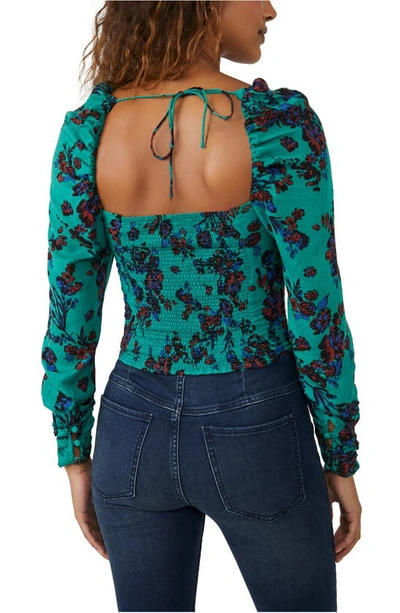Shop Free People Hilary Print Keyhole Neck Top In Green Combo