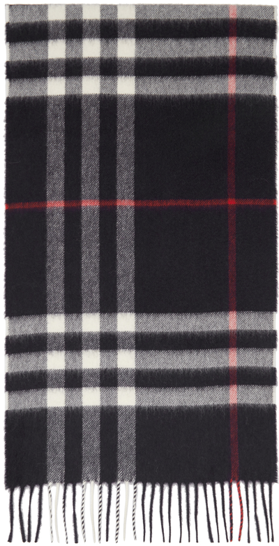 Shop Burberry Navy Classic Check Scarf