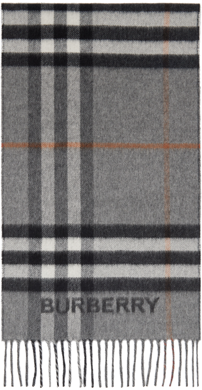 Shop Burberry Gray Contrast Check Scarf In Grey / Charcoal