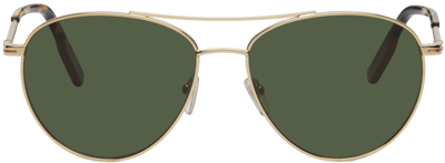 Shop Zegna Gold & Green Aviator Sunglasses In Shiny Deep Gold / Gr