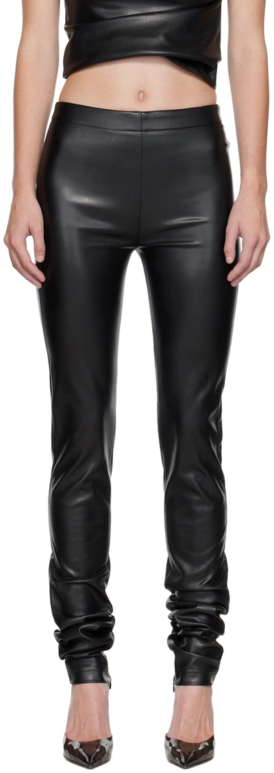 Shop Atlein Black Sim-fit Faux-leather Trousers In C0114 Black