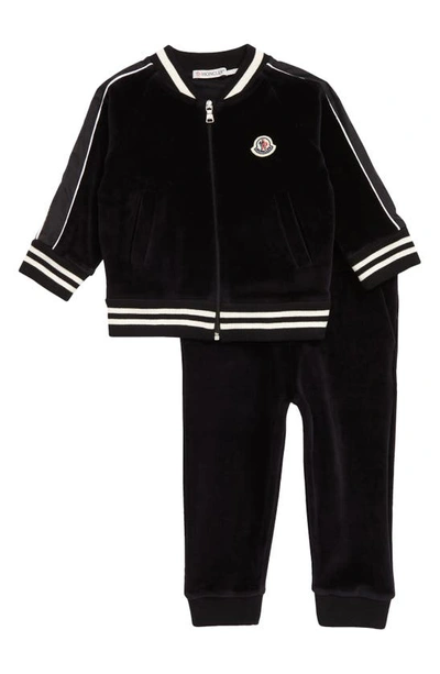 Shop Moncler Kids' Stripe Trim Velour Track Jacket & Joggers Set In Black