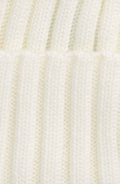 Shop Moncler Wool Rib Beanie With Faux Fur Pompom In Natural