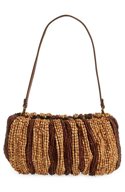 Shop Staud Beaded Bean Shoulder Bag In Wood Stripe