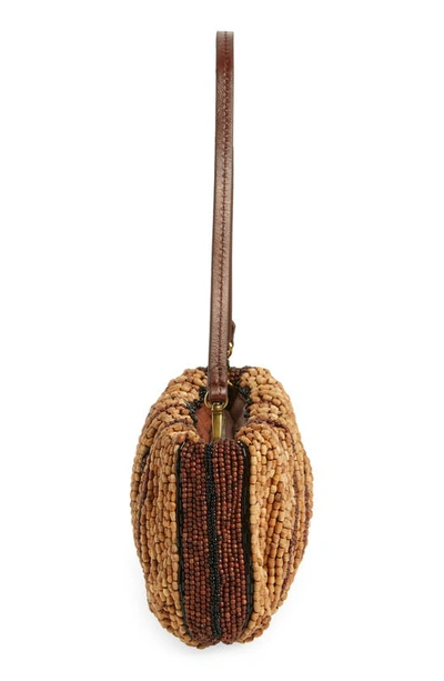 Shop Staud Beaded Bean Shoulder Bag In Wood Stripe