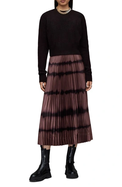 Shop Allsaints Curtis Two-piece Sweater & Midi Dress In Black/ Conker Brown