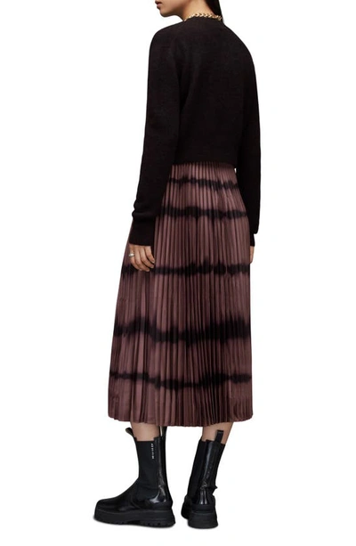Shop Allsaints Curtis Two-piece Sweater & Midi Dress In Black/ Conker Brown