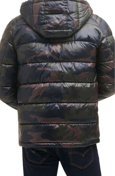 Shop Guess Hooded Solid Puffer Jacket In Camo Olive