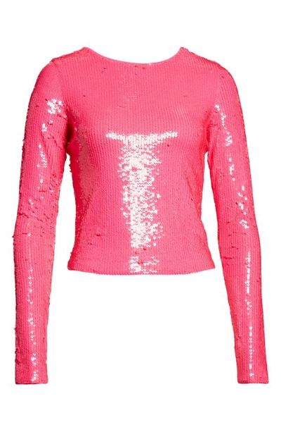 Shop Alice And Olivia Delaina Sequin Top In Wild Pink