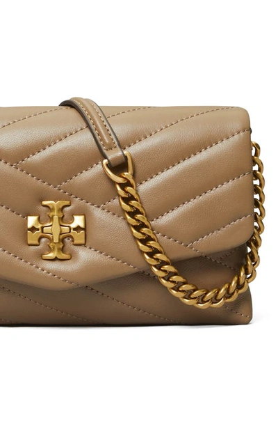 Shop Tory Burch Kira Chevron Quilted Leather Wallet On A Chain In Sandpiper