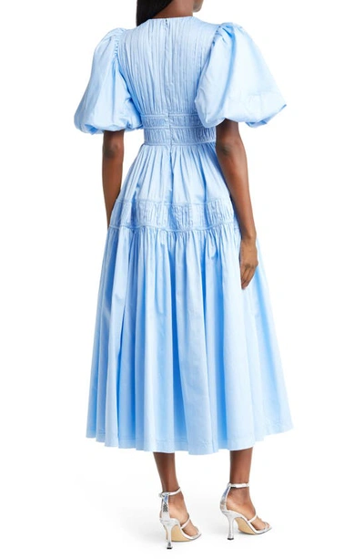 Shop Aje Falling Water Puff Sleeve Cotton Midi Dress In Powder Blue