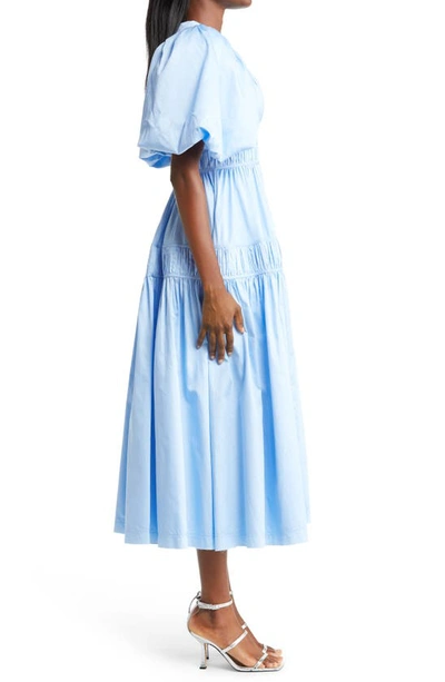 Shop Aje Falling Water Puff Sleeve Cotton Midi Dress In Powder Blue