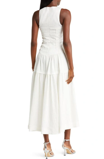 Shop Aje Tidal Corset Linen Blend Midi Dress In Ivory