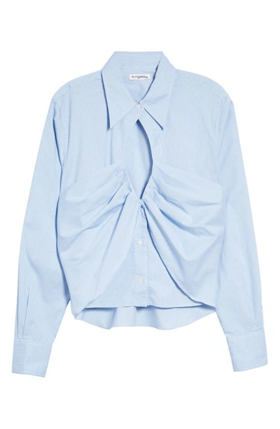 K.ngsley Gender Inclusive The Girl Cutout Button-up Shirt In White/ Blue