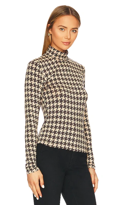 Sanctuary Slinky Mock Turtleneck Top In Oatmilk Houndstooth