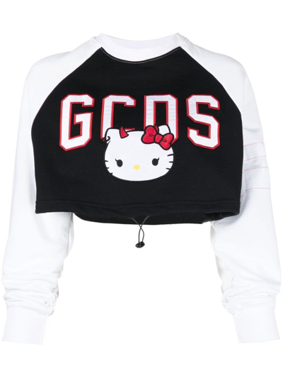 Shop Gcds Hello Kitty Crop Sweatshirt In Black