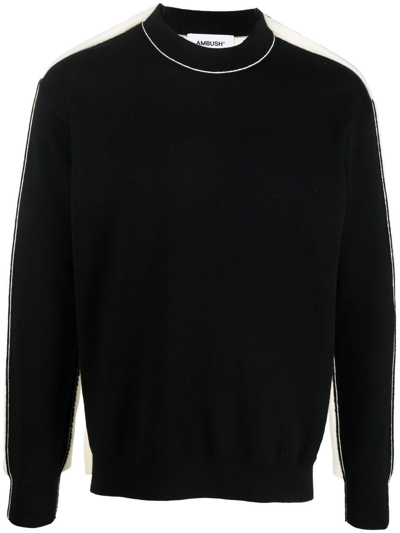 Shop Ambush Crewneck Sweater With Color-block Design In Black
