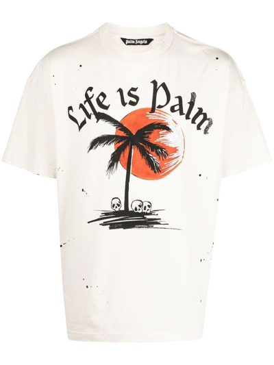 Shop Palm Angels Slogan-print Crew-neck T-shirt In White