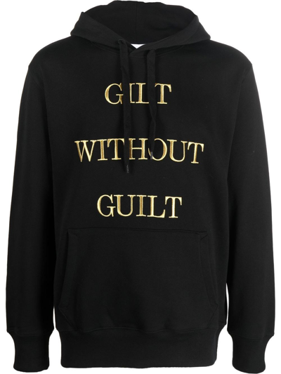 Shop Moschino Embroidered-slogan Long-sleeve Hoodie In Black