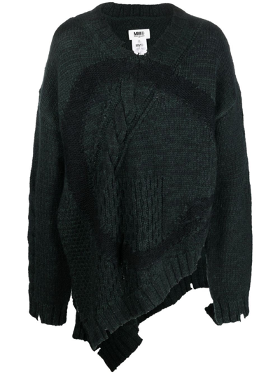 Shop Mm6 Maison Margiela Asymmetrical-knit Circle Motif Jumper In Black