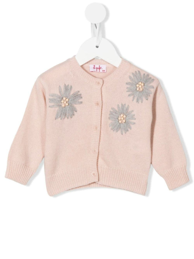 Shop Il Gufo Kids Pink Cardigan With Embroidered Flowers In Quarzo