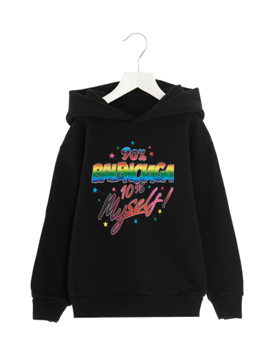 Shop Balenciaga Kids Black Hoodie With Front Print In Washed Black