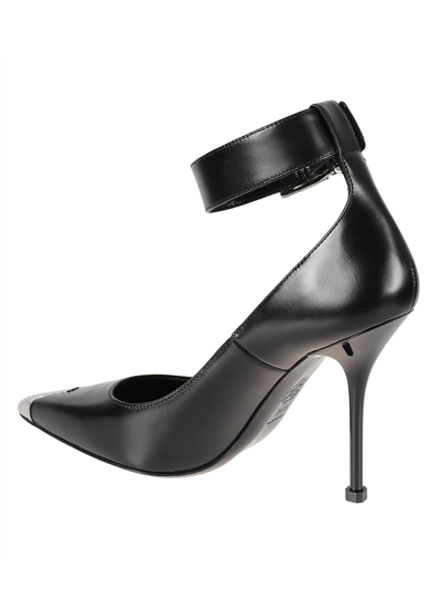 Shop Alexander Mcqueen Ankle Strap Metal Toe Pumps In Black/silver