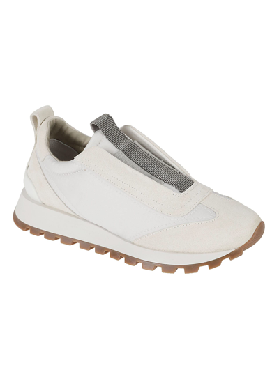 Shop Brunello Cucinelli Lace-less Embellished Sneakers In White