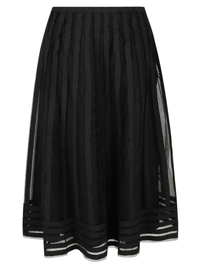Shop Red Valentino Elastic Waist Striped Lace Skirt In Black