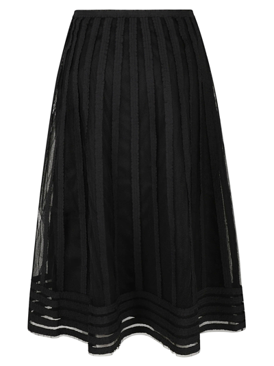 Shop Red Valentino Elastic Waist Striped Lace Skirt In Black