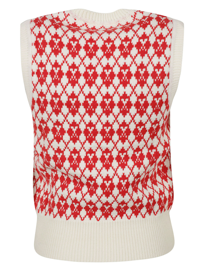 Shop Ami Alexandre Mattiussi Jacquard V-neck Sweater In Off White/red