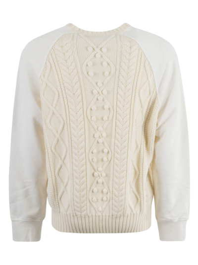 Shop Neil Barrett Cable-knit Hybrid Raglan Sweater In Off White