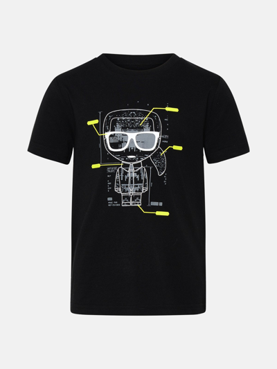 Shop Karl Lagerfeld Robotic Ikonik Black Cotton T-shirt