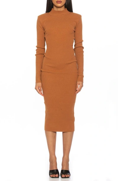 Shop Alexia Admor Eliah Long Sleeve Knit Midi Dress In Tan