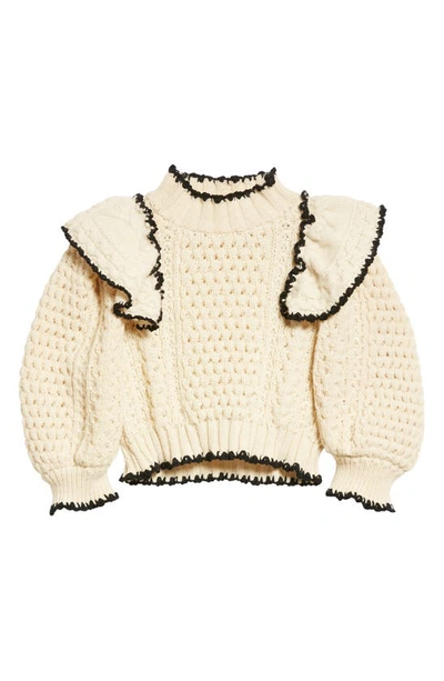 Shop Sea Ferdi Ruffle Shoulder Wool Fisherman Sweater In Cream