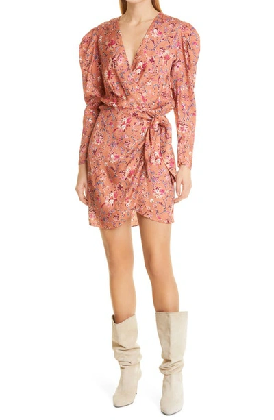 Shop Isabel Marant Étoile Baikal Floral Jacquard Long Sleeve Wrap Front Dress In Papaya