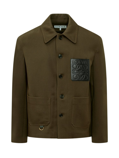 Shop Loewe Embossed Anagram Patch Buttoned Jacket In Green