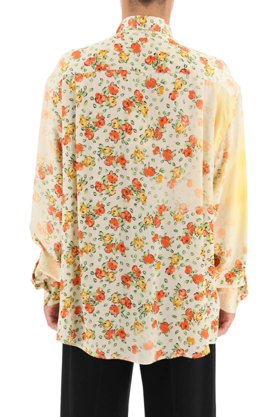 Shop Marni Satin Shirt With Floral Print In Multicolor