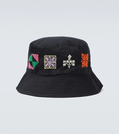 Shop Adish Embroidered Cotton Twill Bucket Hat In Black