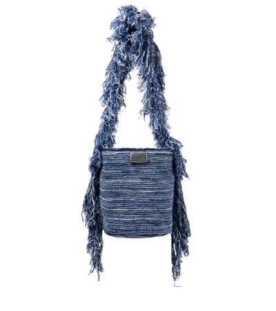 Shop Chloé Jorge Striped Cashmere-blend Bucket Bag In Multicolor Blue 1