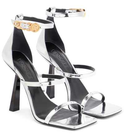 Shop Versace Metallic Leather Sandals In Silver